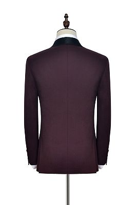 Luxury Black Shawl Collor One Button Burgundy Wedding Suits for Men_5