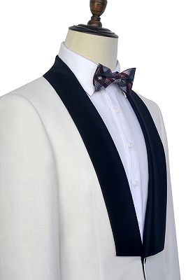 Black Knife Collar Classic White Wedding Suits for Men | One Button Wedding Tuxedos_4