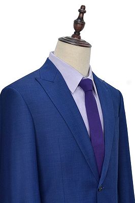 One Button Flap Pockets Navy Blue Mens Suits | Peak Lapel Formal Business Suits for Men_3