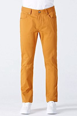 Orange Cotton Made-to-Order Solid Mens Casual Trousers