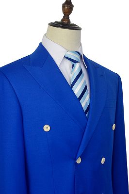 Peak Lapel Royal Blue Double Breasted Mens Suits | Six Buttons Stylish Leisure Suits_4