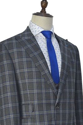 Gentle Dark Grey Large Checked Mens Suits | Peak Lapel Three Piece Suits for Men_3