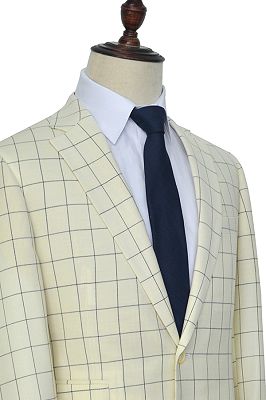 Ivory Large Grid Mens Suits Sale | Two Button Flap Pocket Leisure Suits for Men_4