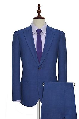 One Button Flap Pockets Navy Blue Mens Suits | Peak Lapel Formal Business Suits for Men