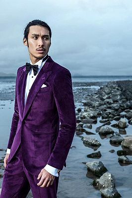 Velvet Mens Suits for Prom | Peak Lapel Wedding Tuxedo for Groom