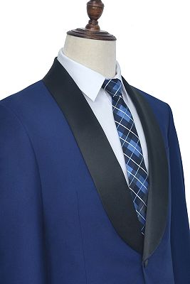 One Button Black Silk Shawl Lapel Wedding Suits for Men | Stylish Blue Mens Prom Suits_4
