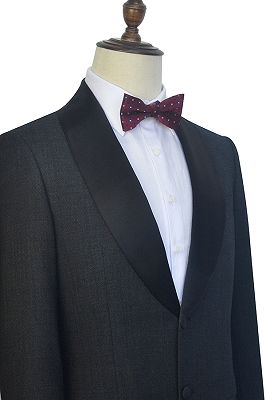 Classic Dark Grey Black Shawl Collar Wedding Tuxedos | Two Buttons Wedding Suits for Men_4