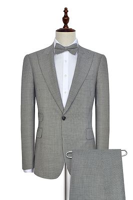 Small Plaid Grey Leisure Suits for Men | Peak Lapel One Button Mens Suits for Business