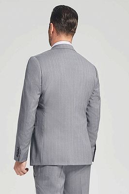 Trent Classic Stripes Grey Suits | Two Buttons Peak Lapel Business Mens Suits_3
