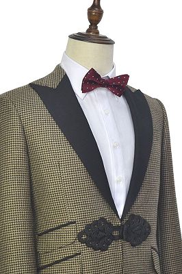 Retro Small Checked Prom Suits | Knitted Button Black Peak Lapel Wedding Suits for Men_3