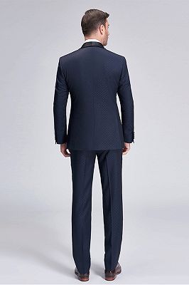Gentle Blue Dots Shawl Lapel Wedding Tuxedos | Dark Navy Wedding Suits for Men_4