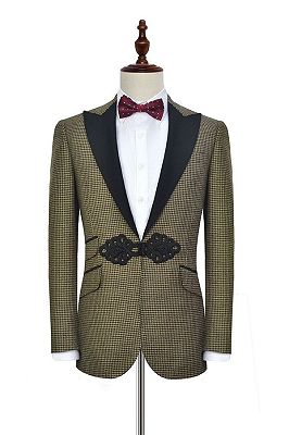 Retro Small Checked Prom Suits | Knitted Button Black Peak Lapel Wedding Suits for Men_1