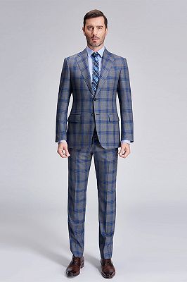 Premium Blue Plaid Grey Mens Suits | Notch Lapel Two Button Suits for Men_4