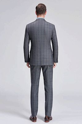 Large Checked Elegant Dark Grey Mens Suits Sale_4
