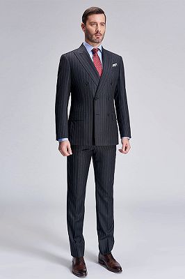 Nehemiah Double Breasted Mens Suits | Stripes Dark Grey Suits for Men
