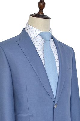 Dust Blue Three Pockets Mens Suits | Peak Lapel Two Button Business Suits for Summer_3
