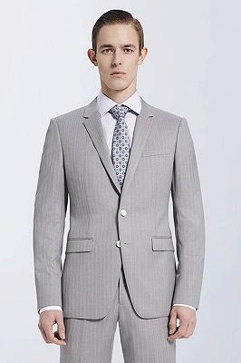 Small Notch Lapel Light-colored Stripes High Quality Light Grey Mens Suits