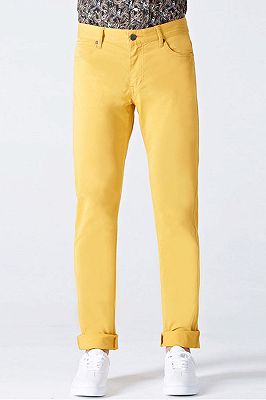 Daily Bright Yellow Small Cuff Anti-wrinkle Casual Mens Pants