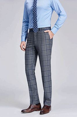 Modern Plaid Notch Lapel Patch Pocket Grey Suits for Men_6