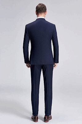 Superior Peak Lapel Double Breasted Mens Suits | Pinstripe Dark Navy Suits for Men Formal_4