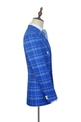 Bespoke Double Breasted Checked Blue Mens Suits | Peak Lapel Leisure Suits_2