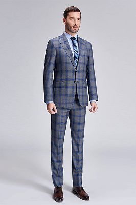 Premium Blue Plaid Grey Mens Suits | Notch Lapel Two Button Suits for Men_2