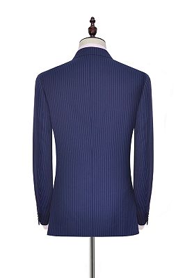 Vertical Stripes Peak Lapel Mens Suits for Business | Two Buttons Navy Blue Suits for Men_2