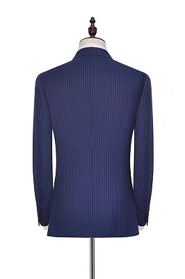 Vertical Stripes Peak Lapel Mens Suits for Business | Two Buttons Navy Blue Suits for Men