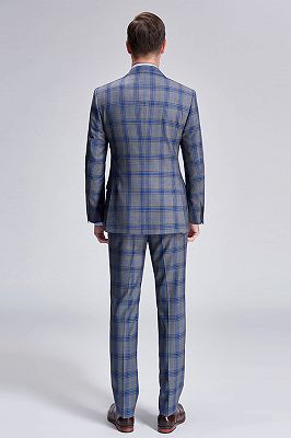 Premium Blue Plaid Grey Mens Suits | Notch Lapel Two Button Suits for Men_3