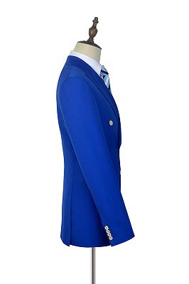 Peak Lapel Royal Blue Double Breasted Mens Suits | Six Buttons Stylish Leisure Suits_5