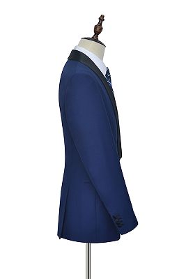 One Button Black Silk Shawl Lapel Wedding Suits for Men | Stylish Blue Mens Prom Suits_5