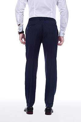 Noble Peak Lapel Dark Navy Mens Suits | Stripes Double Breasted Suits for Men_8