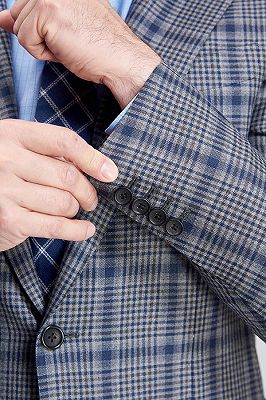 Modern Plaid Notch Lapel Patch Pocket Grey Suits for Men_8