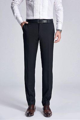 black slacks and blue blazer