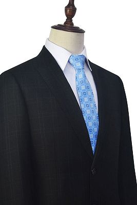 Classic Peak Lapel Plaid Two Button Black Mens Suits for Business_4