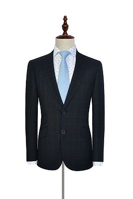 Black Check Pattern Classic Suits for Men | Notch Lapel Three Slant Pockets Business Suits_1