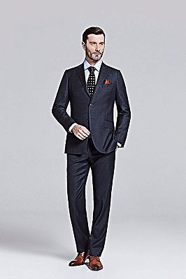 Gentlemanly Grey Grid Peak Lapel Black Suits for Men_1