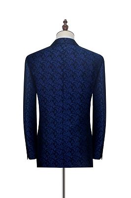 Blue Floral Patter Tuxedos for Wedding | Black Velvet Peak Collar Prom Suits