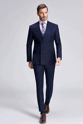 Superior Peak Lapel Double Breasted Mens Suits | Pinstripe Dark Navy Suits for Men Formal_3