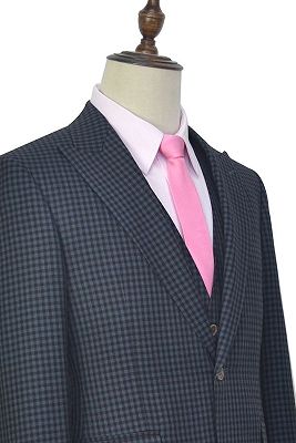 Dark Gray Small Check Three Piece Mens Suits | One Button Formal Business Suits_4