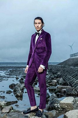 Velvet Mens Suits for Prom | Peak Lapel Wedding Tuxedo for Groom