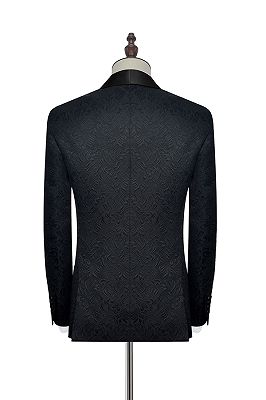 Classic Black Jacquard Wedding Tuxedo for Men | Shawl Lapel Silk One Button Wedding Suits