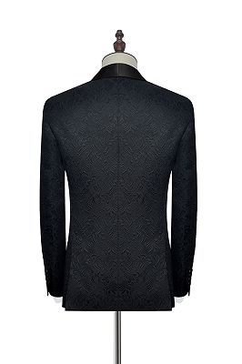 Classic Black Jacquard Wedding Tuxedo for Men | Shawl Lapel Silk One Button Wedding Suits_2