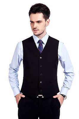 Modern Solid Black Three Piece Suits for Men_7