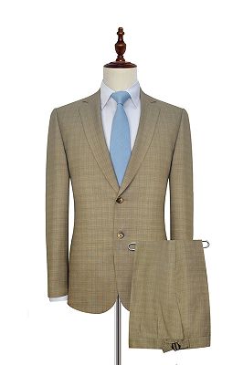Stylish Khaki Small Check Leisure Suits for Men | Two Button Mens Suits Online