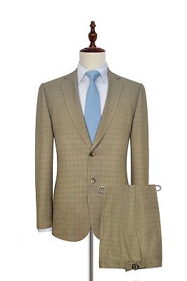 Stylish Khaki Small Check Leisure Suits for Men | Two Button Mens Suits Online_2