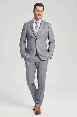 Trent Classic Stripes Grey Suits | Two Buttons Peak Lapel Business Mens Suits_1