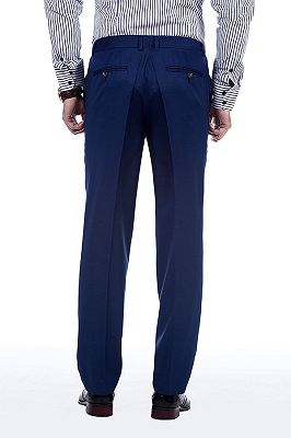 Premium Peak Lapel Navy Blue Three Piece Suits for Men with Double Breasted Vest_10