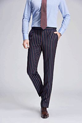 Modern Stripes Dark Navy Mens Suits | Peak Lapel Three Flap Pockets Suits for Men_6