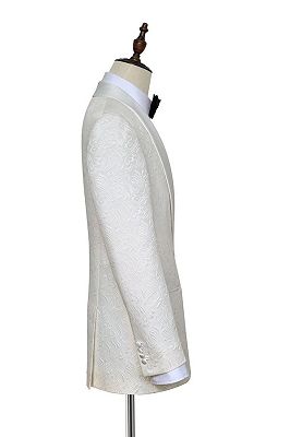 Popular Jacquard White Tuxedos for Wedding | Silk Shawl Lapel One Button Wedding Suit for Men_4